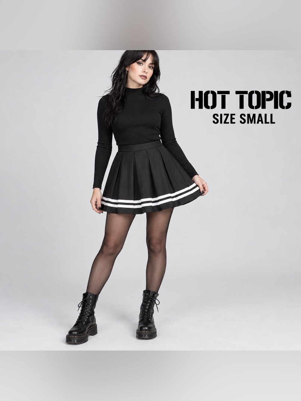 Hot Topic Pleated Mini Skirt Size Small Black White Stripe Goth Punk